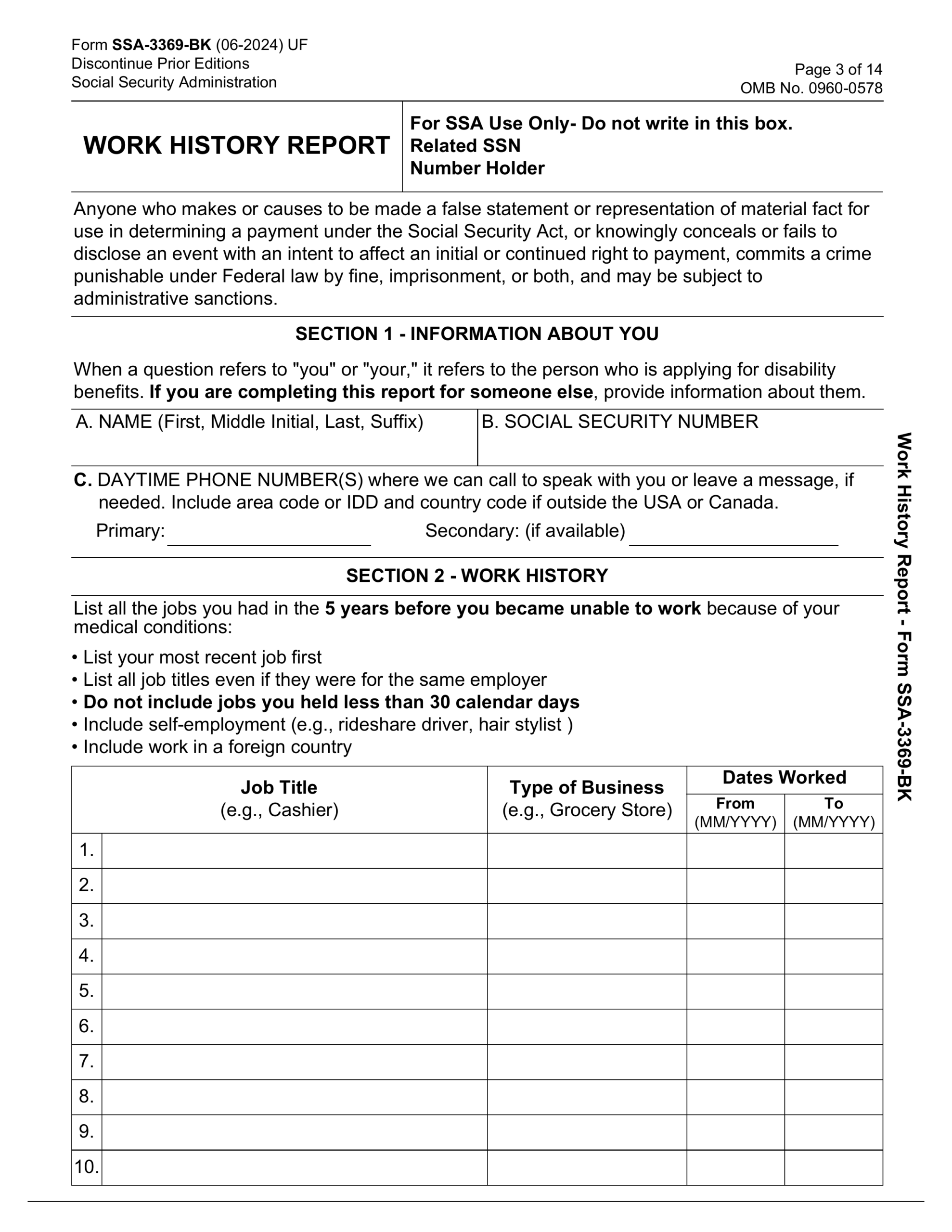 Fill Form SSA 3369 BK 2024 2025 Create Edit Forms Online