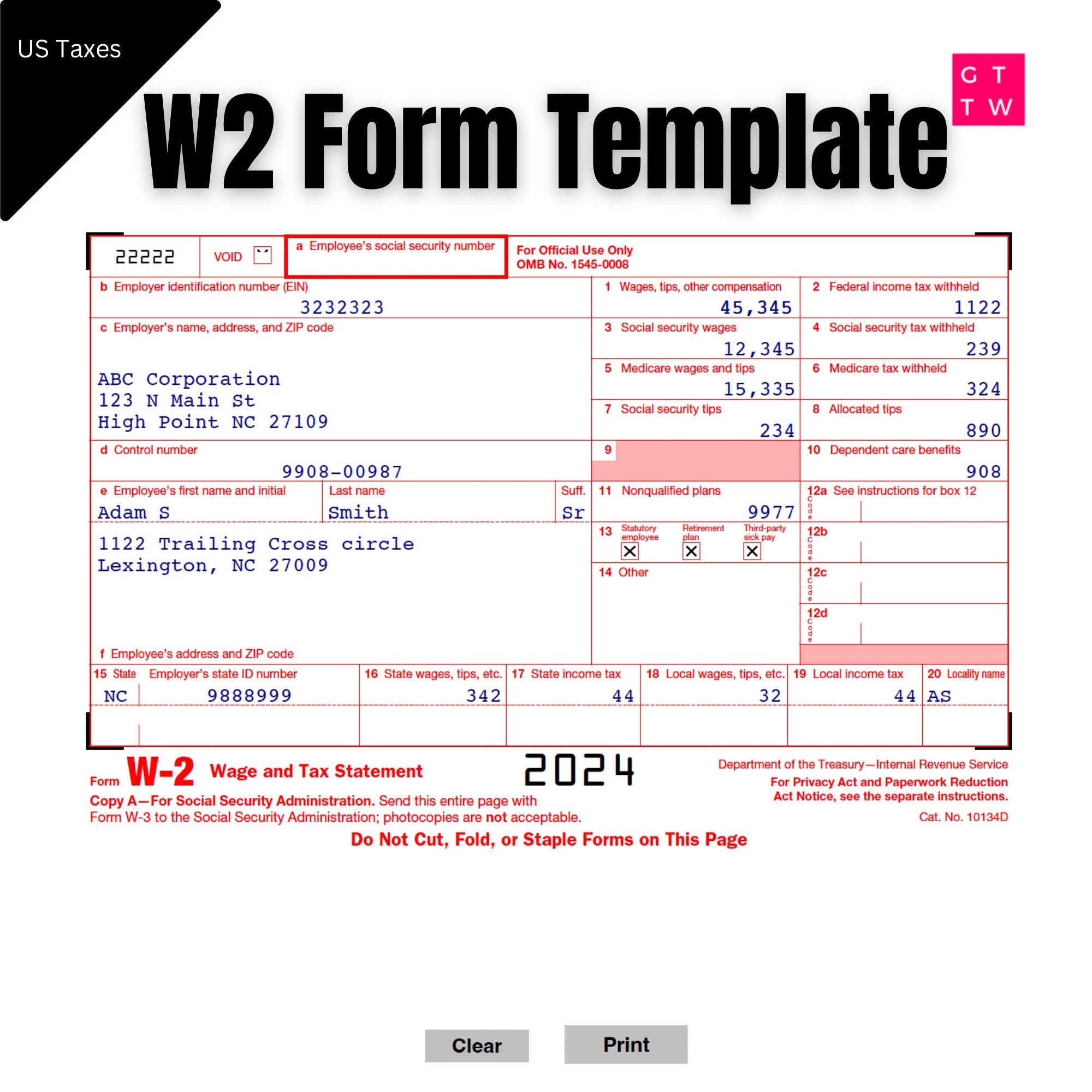 Fillable W2 Form 2025 Printable IRS Template digital Download Fillable W2 Form 2025 Printable IRS Template digital Download