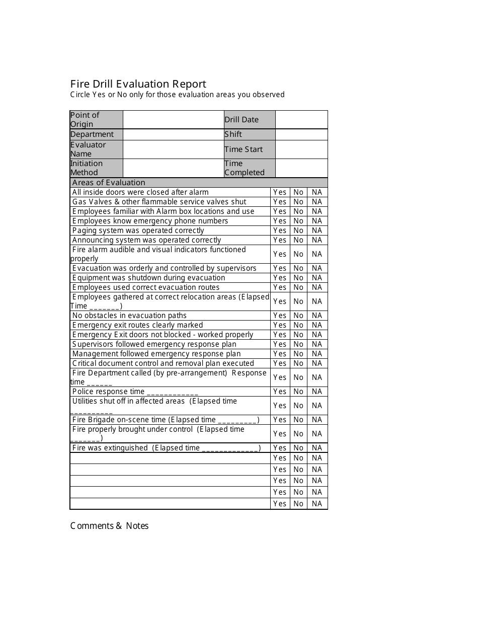 Fire Drill Evaluation Report Template Fill Out Sign Online And Download PDF Templateroller