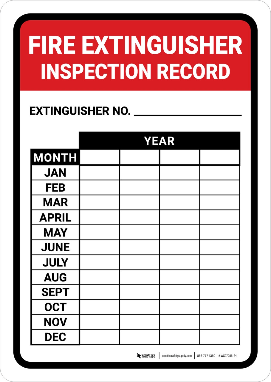 Fire Extinguisher Weekly Check Sheet Sales