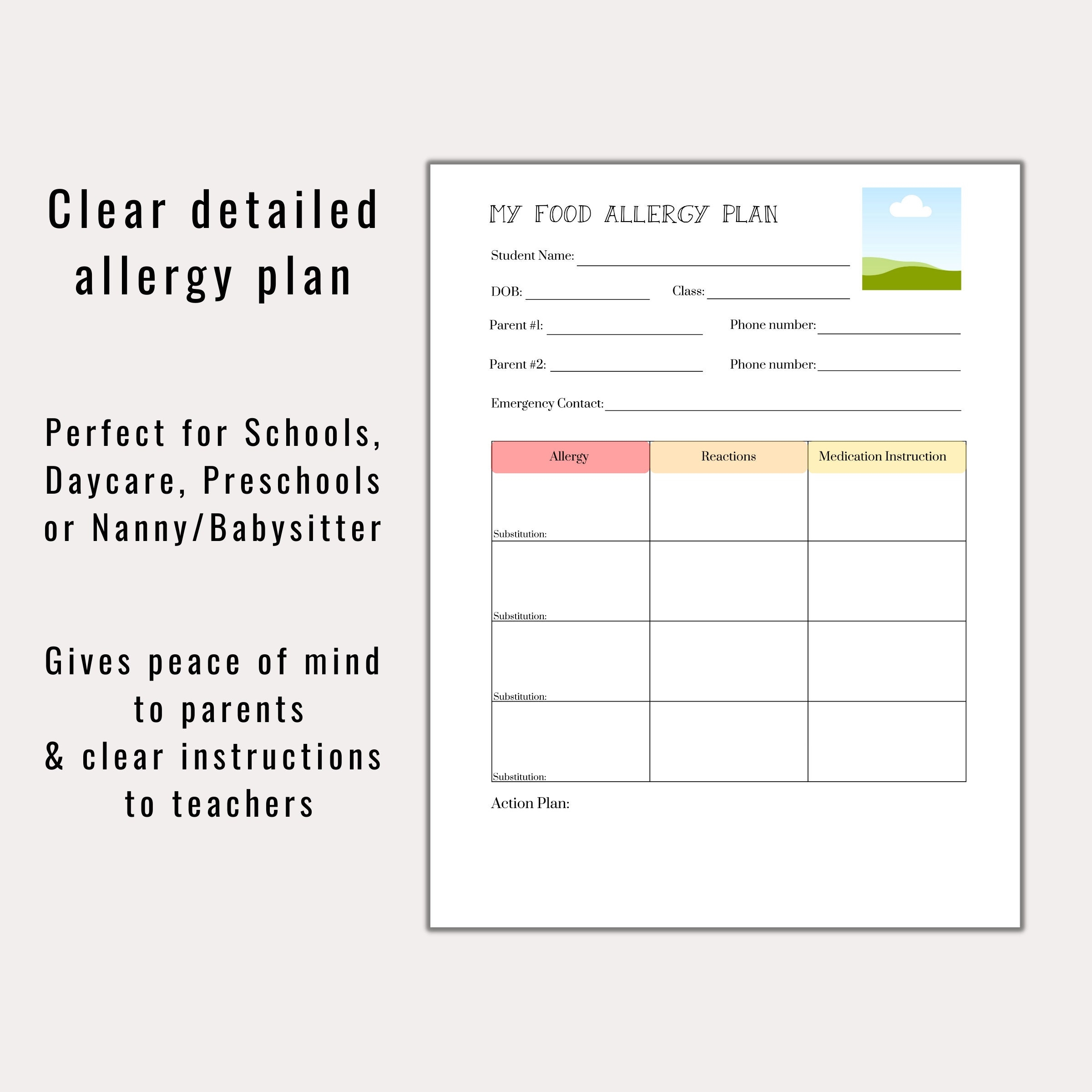 Food Allergy Tracker Form Printable Food Allergy School 