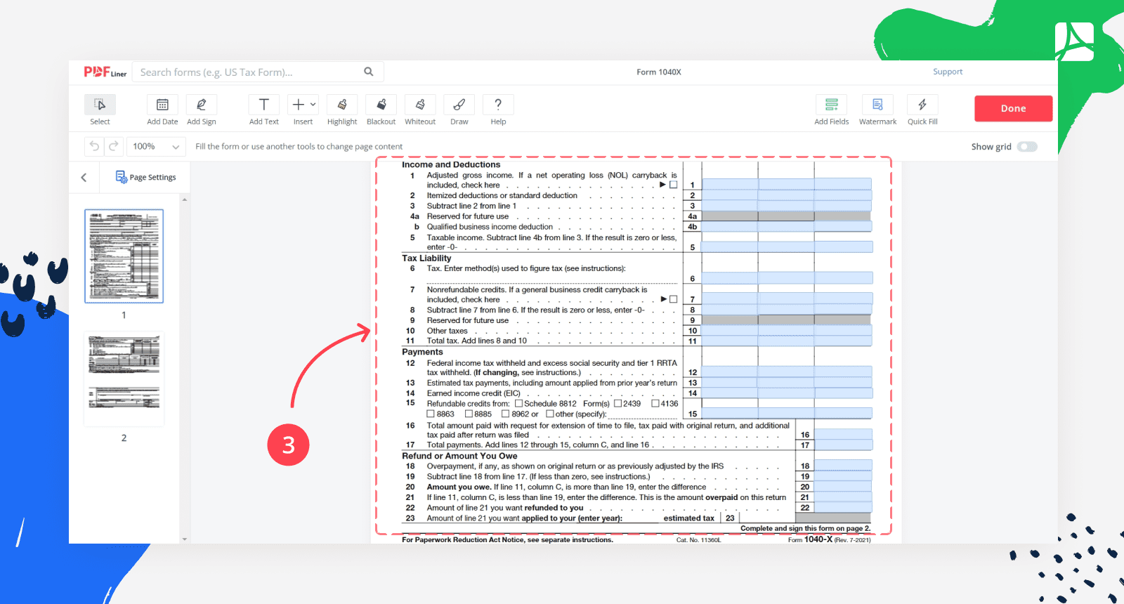 Form 1040X Printable Form 1040X Blank Online PDFliner