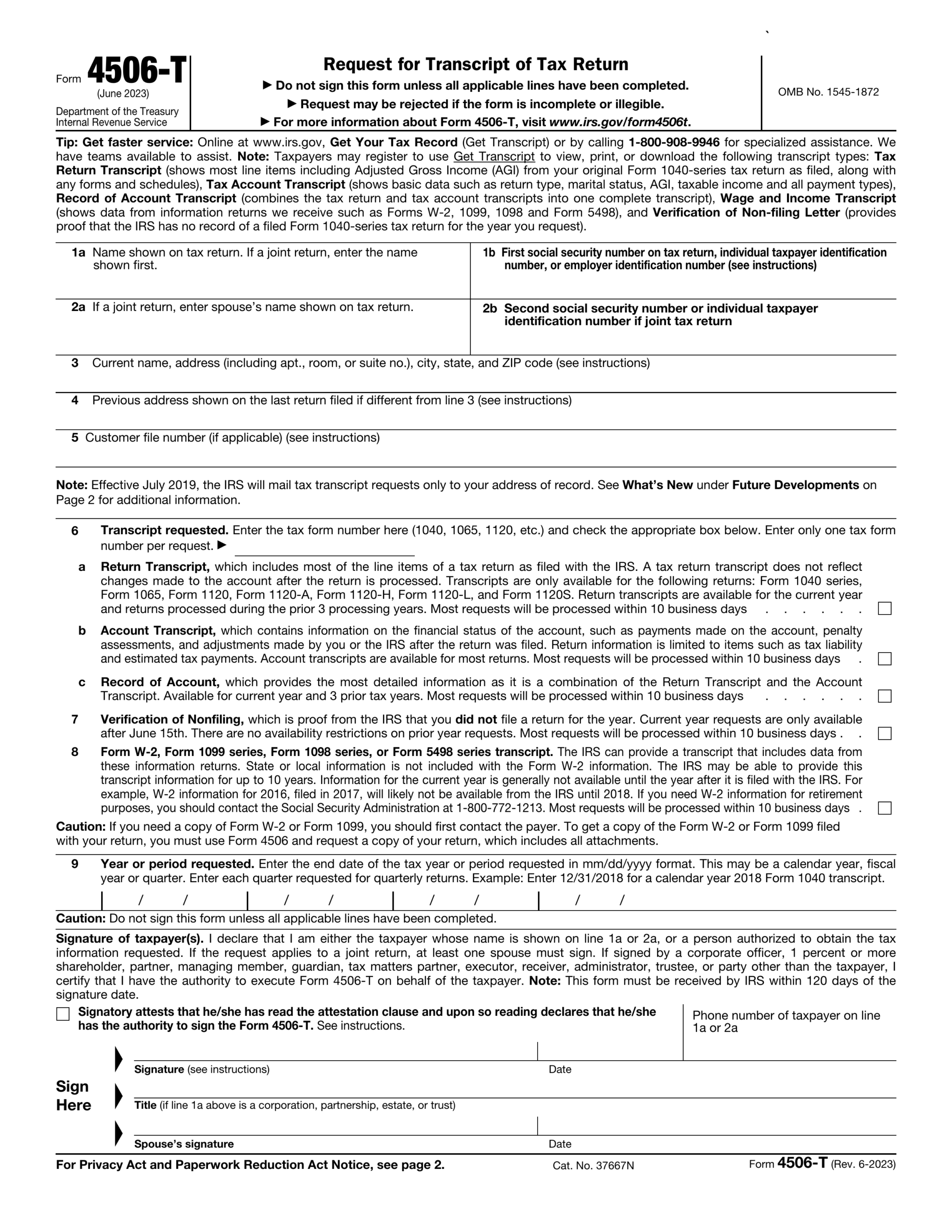 Form 4506 T 2024 2025 How To Fill Out And Download PDF Guru