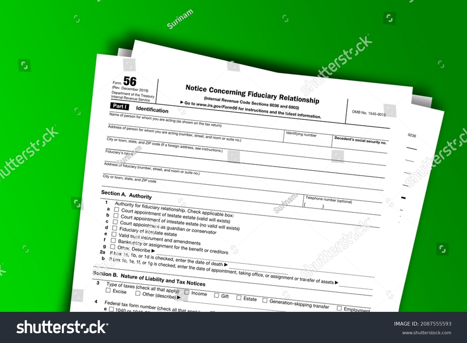 Form 56 Papers Notice Concerning Fiduciary Stock Illustration 2087555593 Shutterstock
