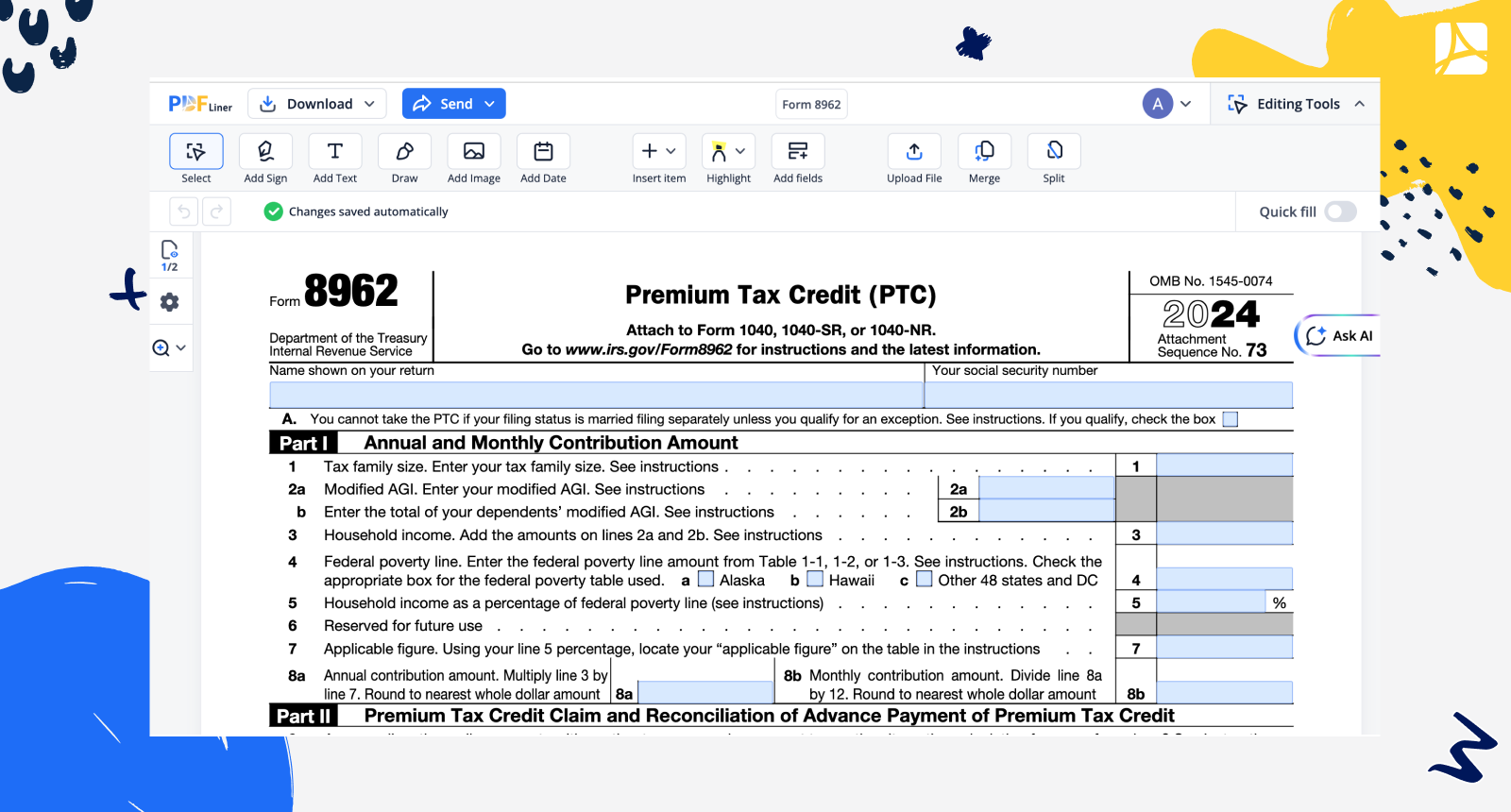 Form 8962 2024 Fillable Printable 8962 Form PDFliner