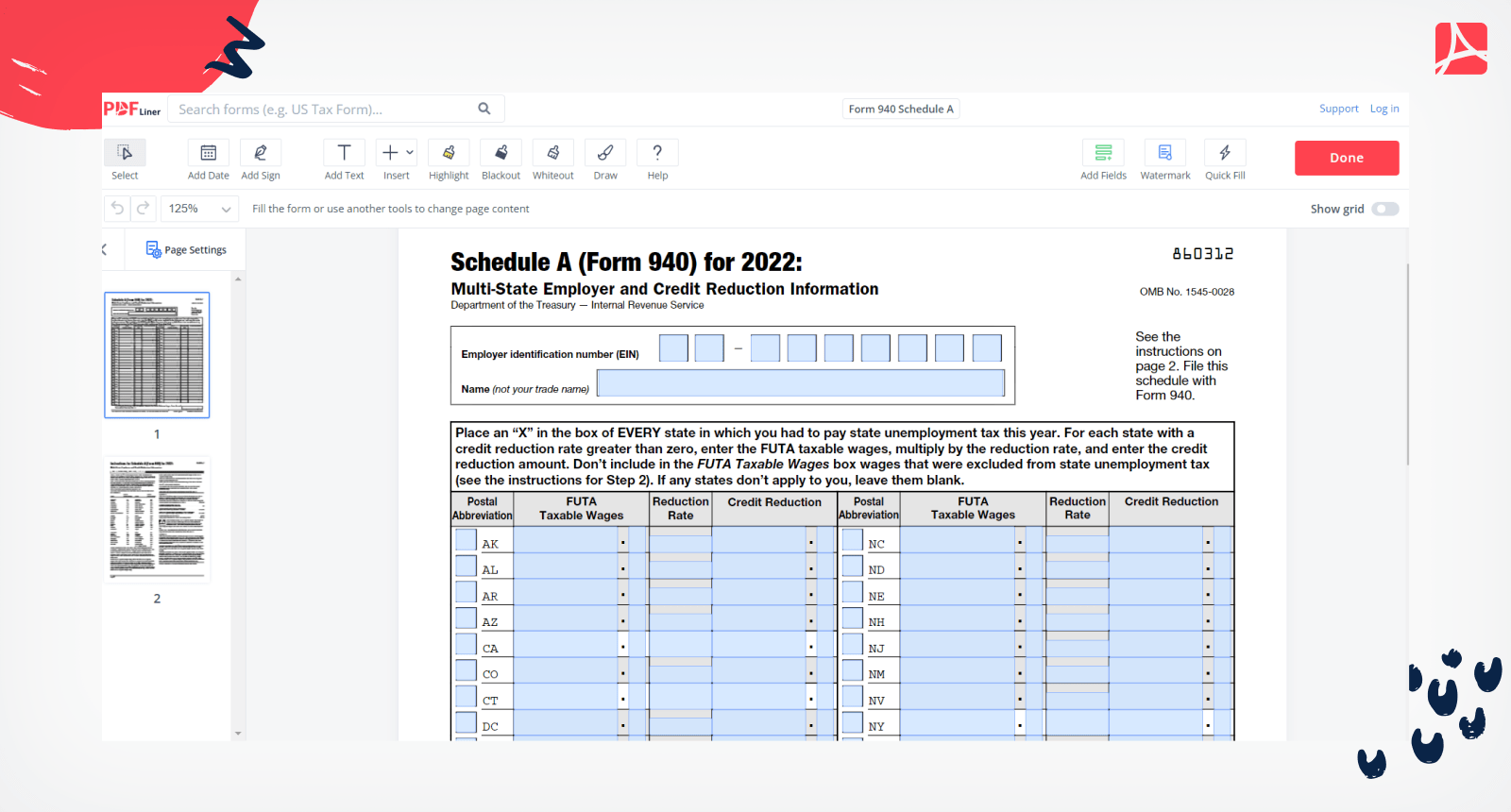 Form 940 Schedule A Printable Form 940 Schedule A Blank