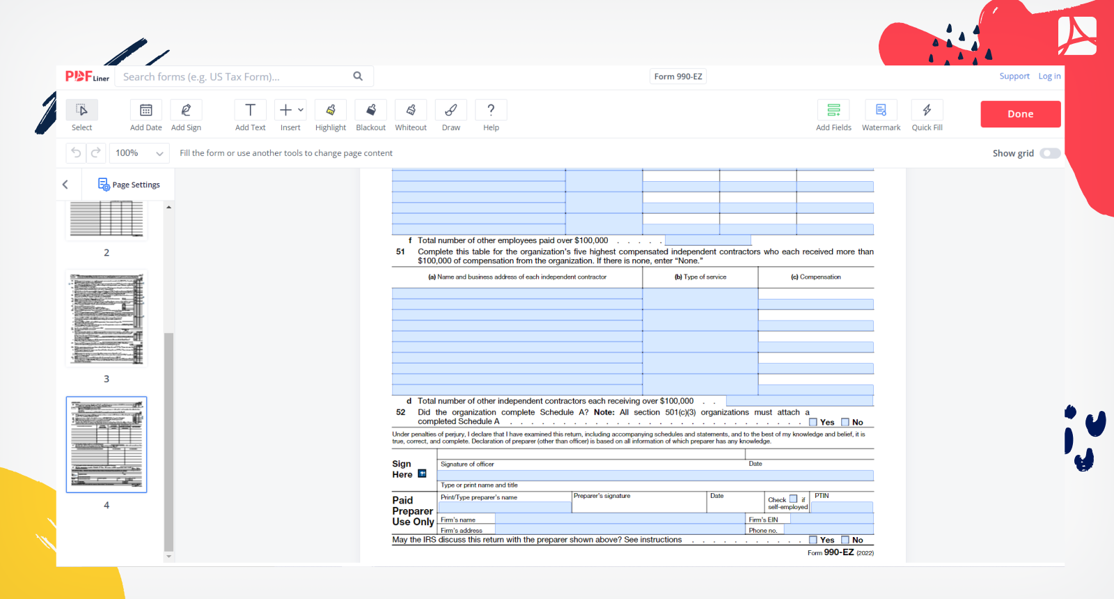 Form 990 EZ Print And Sign Form 990 EZ Online PDFliner Form 990 EZ Print And Sign Form 990 EZ Online PDFliner