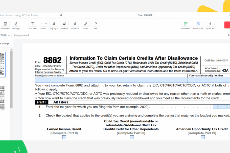 Form IRS 8862 Printable And Fillable Forms Online PDFliner