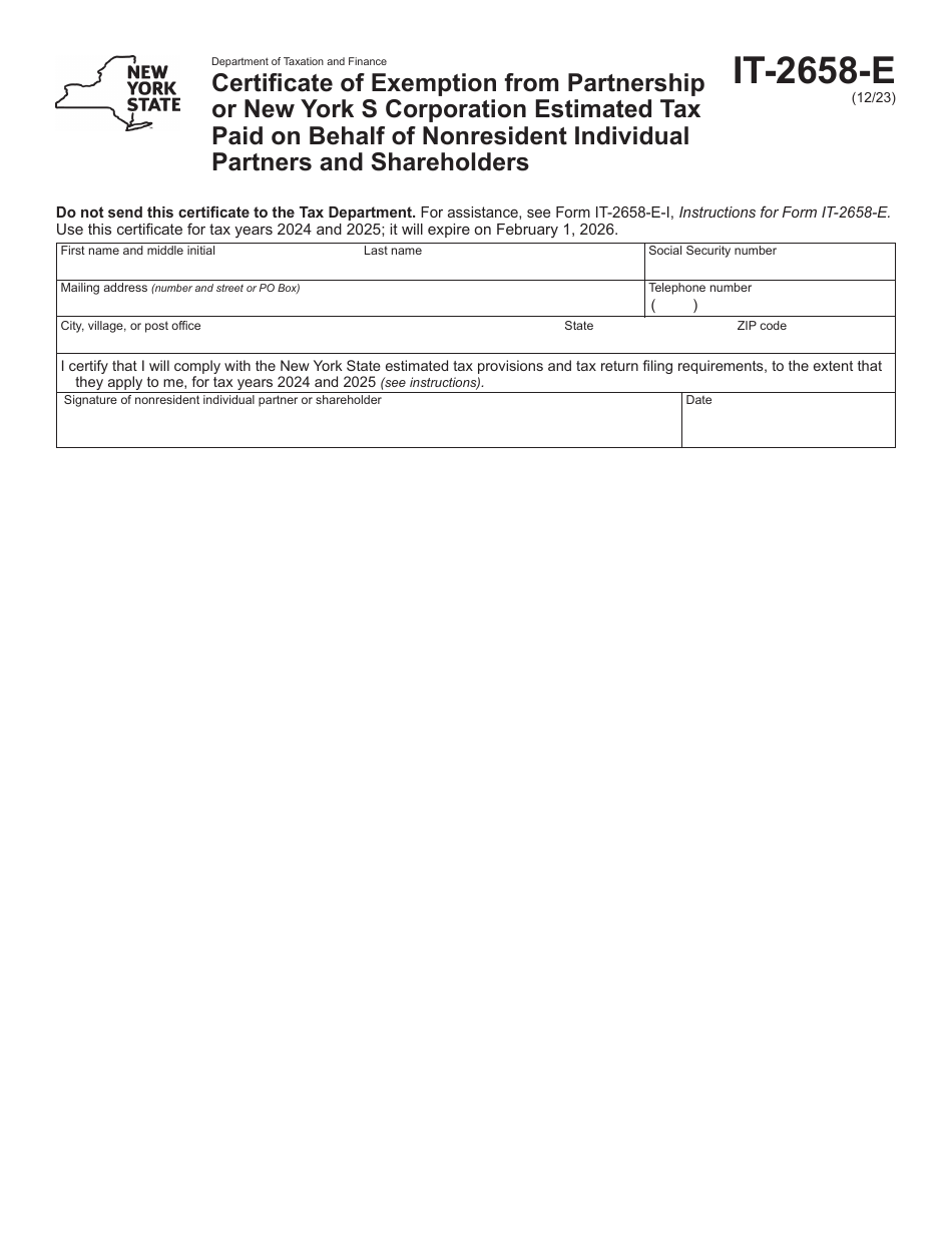 Form IT 2658 E Download Fillable PDF Or Fill Online Certificate Of 