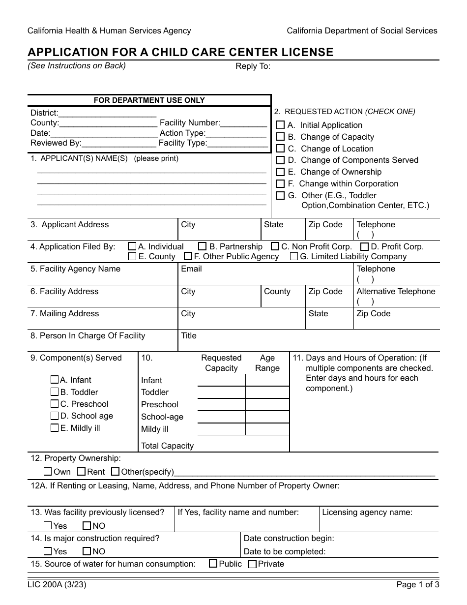 Form LIC200A Download Fillable PDF Or Fill Online Application For 