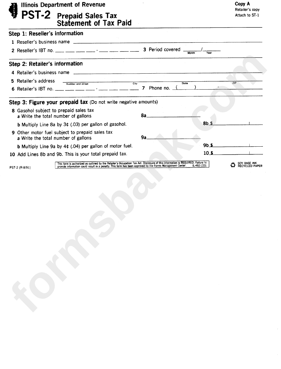 Form Pst 2 Prepaid Sales Tax Illinois Department Of Revenue Printable Pdf Download
