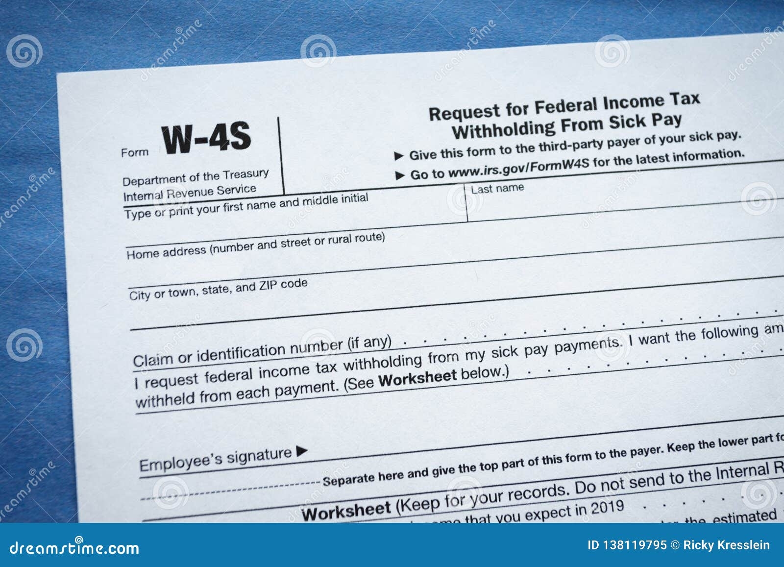 Form W 4S Request For Federal Income Tax Withholding From Sick Pay 