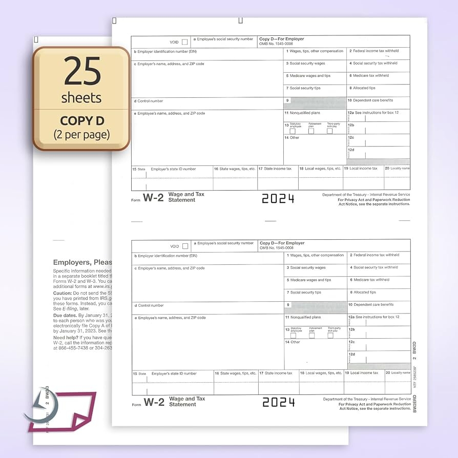 Form W2 2024 2024 W2 Forms 25 Employee Kit IRS Approved With Envelopes QuickBooks Compatible W2 Form Envelopes