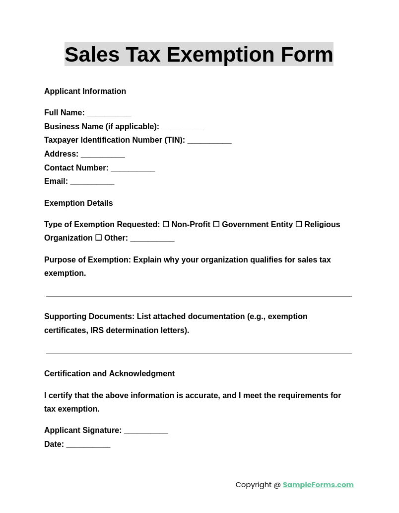 FREE 13 Tax Exemption Form Samples PDF MS Word Google Docs