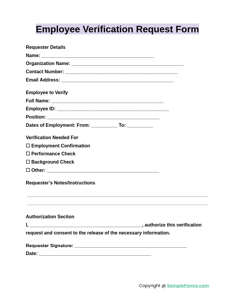 FREE 15 Employee Verification Form Samples PDF MS Word Google Docs