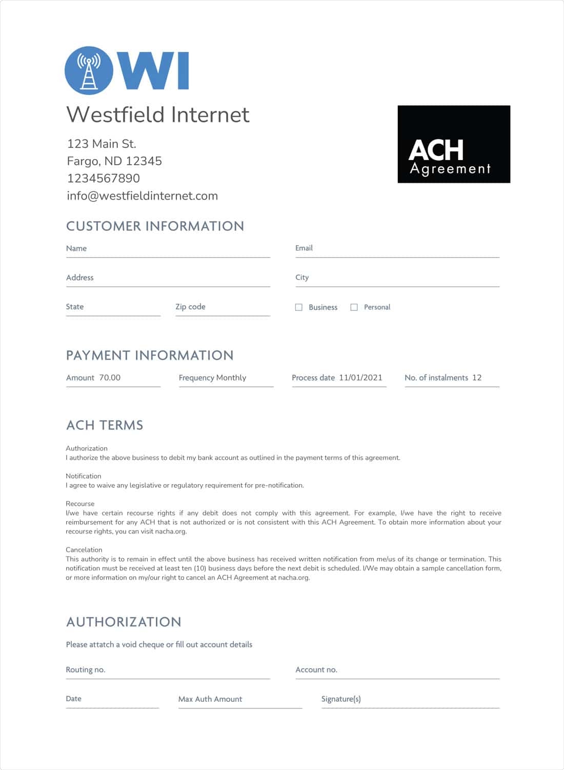 Free ACH Form Generator And Template Rotessa