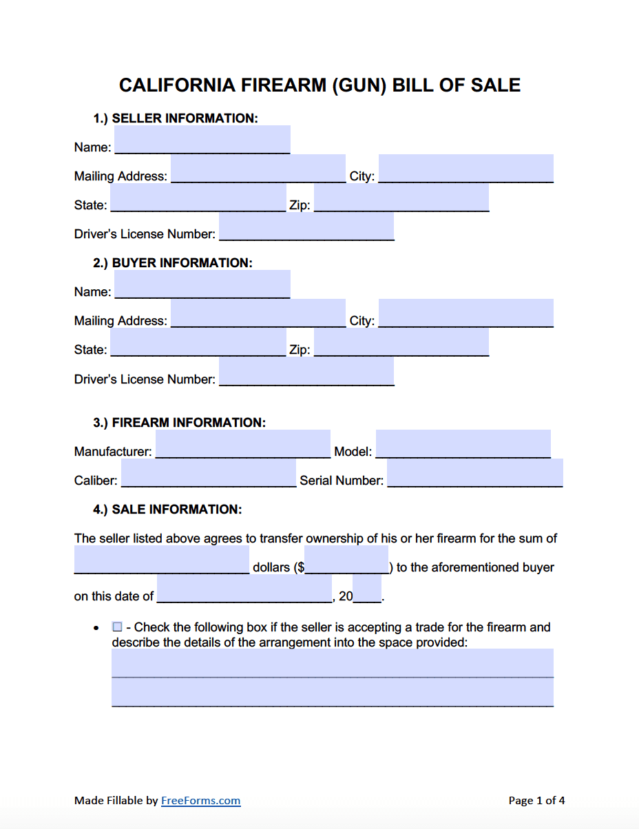 Free California Bill Of Sale Forms PDF