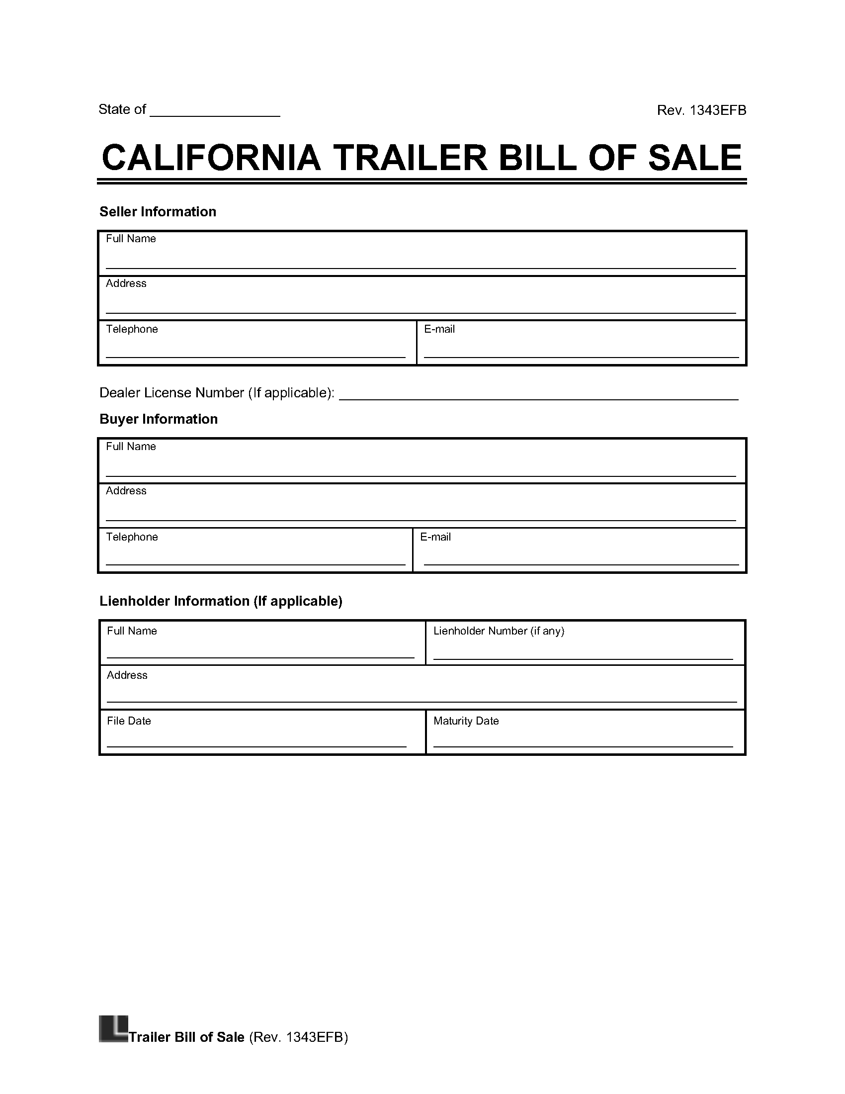 Free California Trailer Bill Of Sale Template PDF U0026 Word