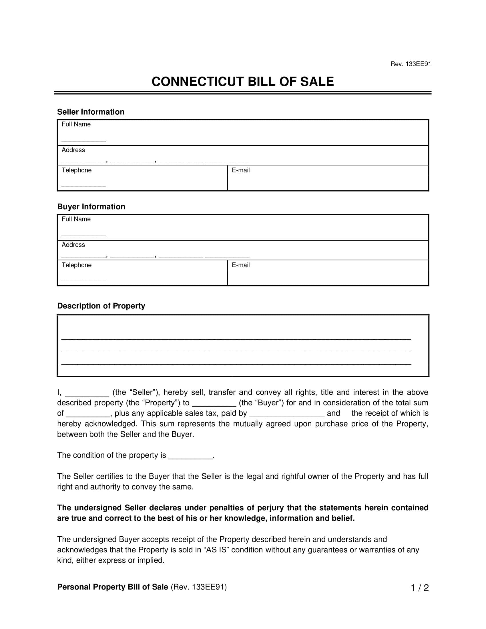Free Connecticut Bill Of Sale Forms 5 PDF U0026 Word