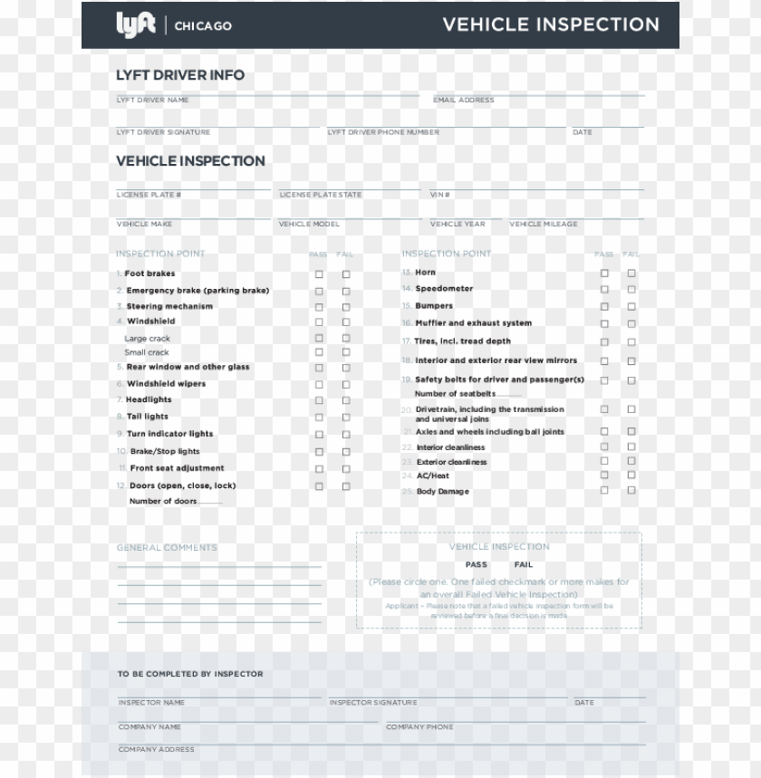 Free Download HD PNG Lyft Chicago Inspection Form Org Lyft Inspection Form Florida PNG Transparent With Clear Background ID 166631 TOPpng