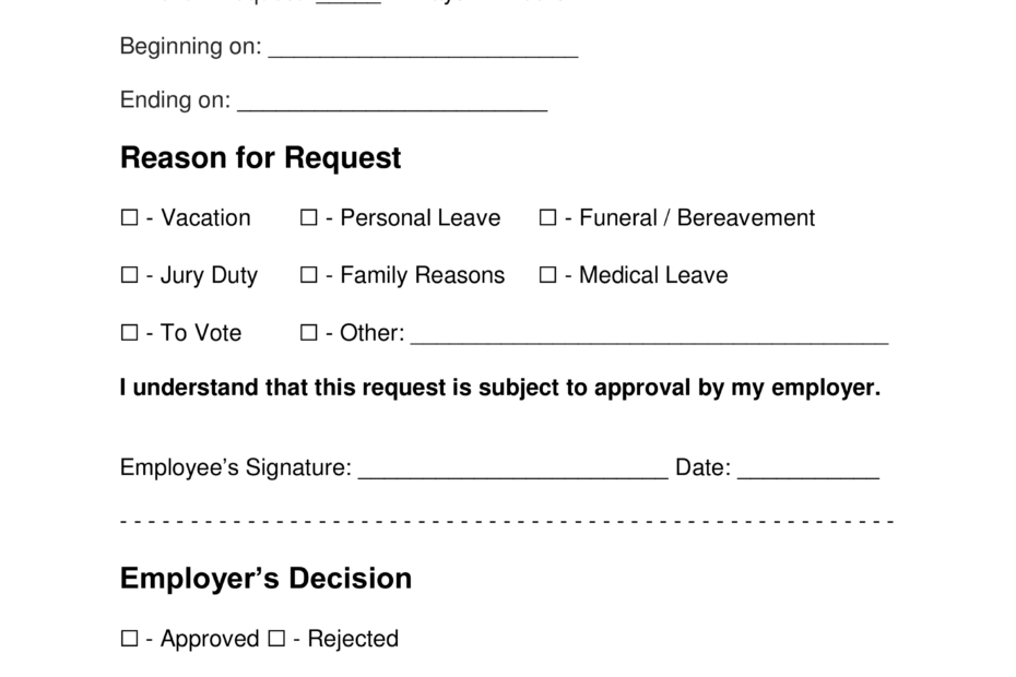 Free Employee Time Off Vacation Request Form PDF Word EForms