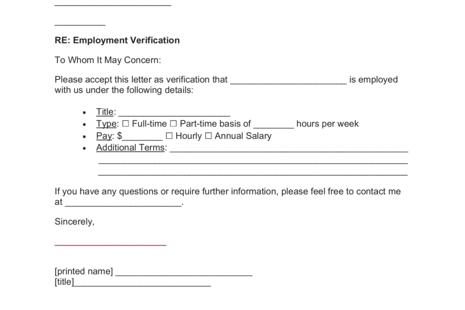 Free Employment Income Verification Letter PDF Word EForms