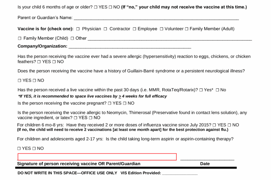 Free Flu Shot Influenza Vaccine Consent Form PDF Word EForms