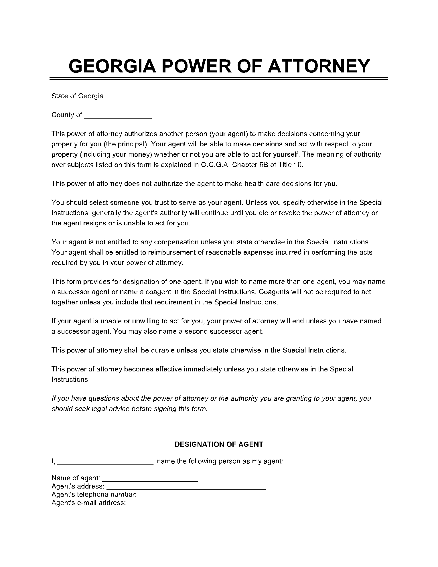 Free Georgia Power Of Attorney Forms PDF CocoSign