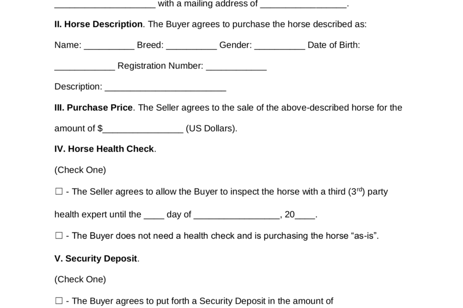 Free Horse Bill Of Sale Form PDF Word EForms