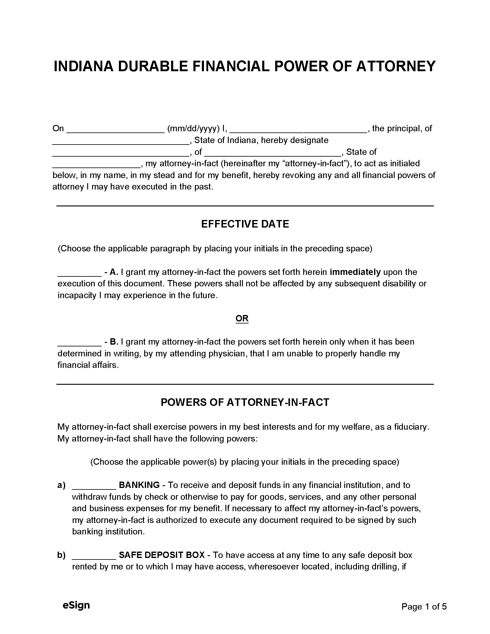 Free Indiana Power Of Attorney Forms 10 PDF