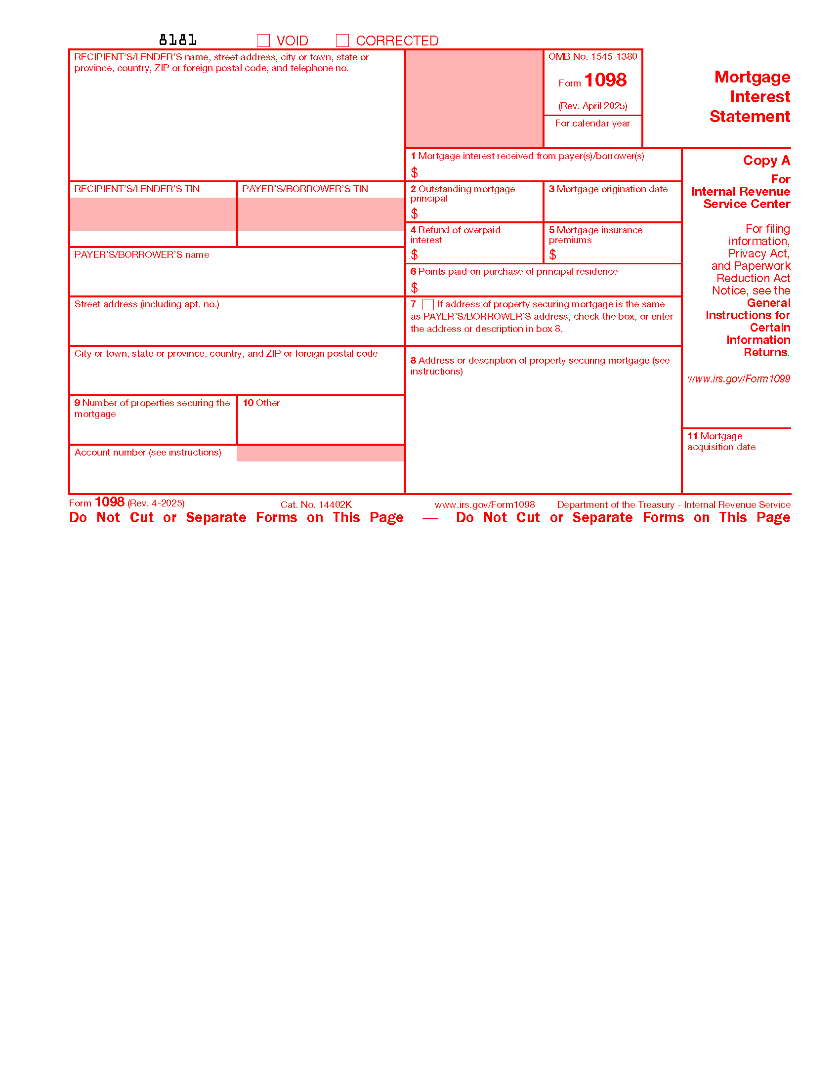 Free IRS Form 1098 PDF EForms