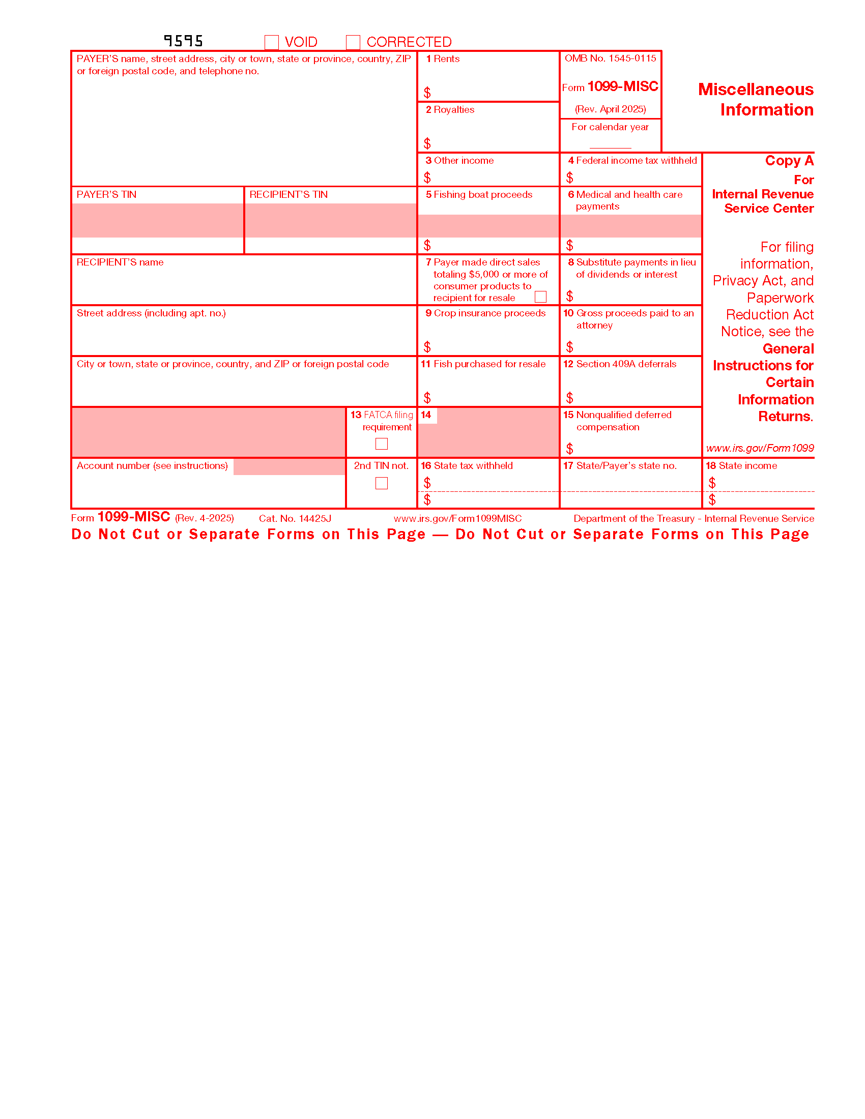 Free IRS Form 1099 MISC PDF EForms