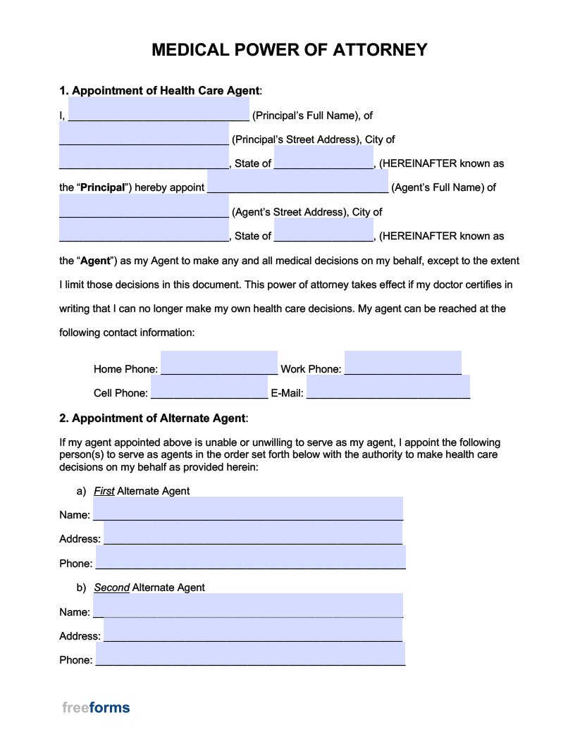 Free Medical Power Of Attorney Forms PDF WORD Worksheets Library