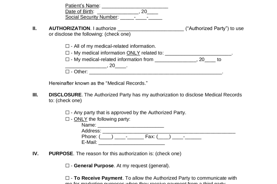 Free Medical Records Release Authorization Form Waiver HIPAA