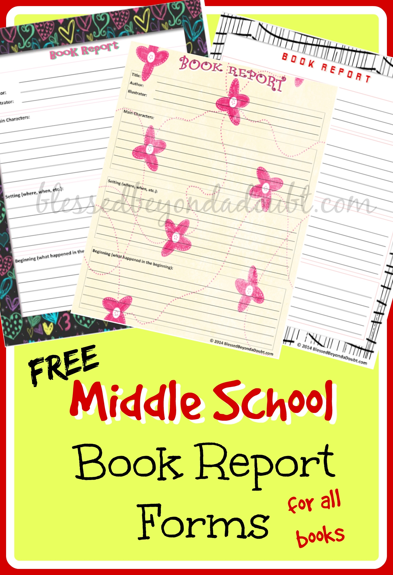 FREE Middle School Printable Book Report Form Blessed Beyond A Doubt