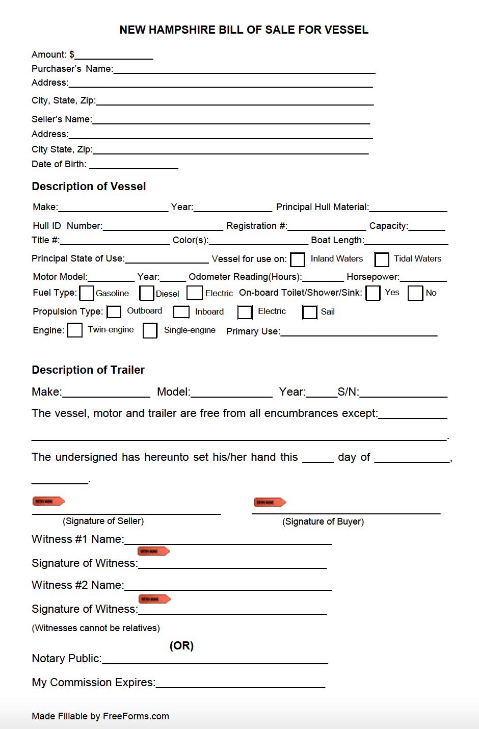 Free New Hampshire Bill Of Sale Forms PDF