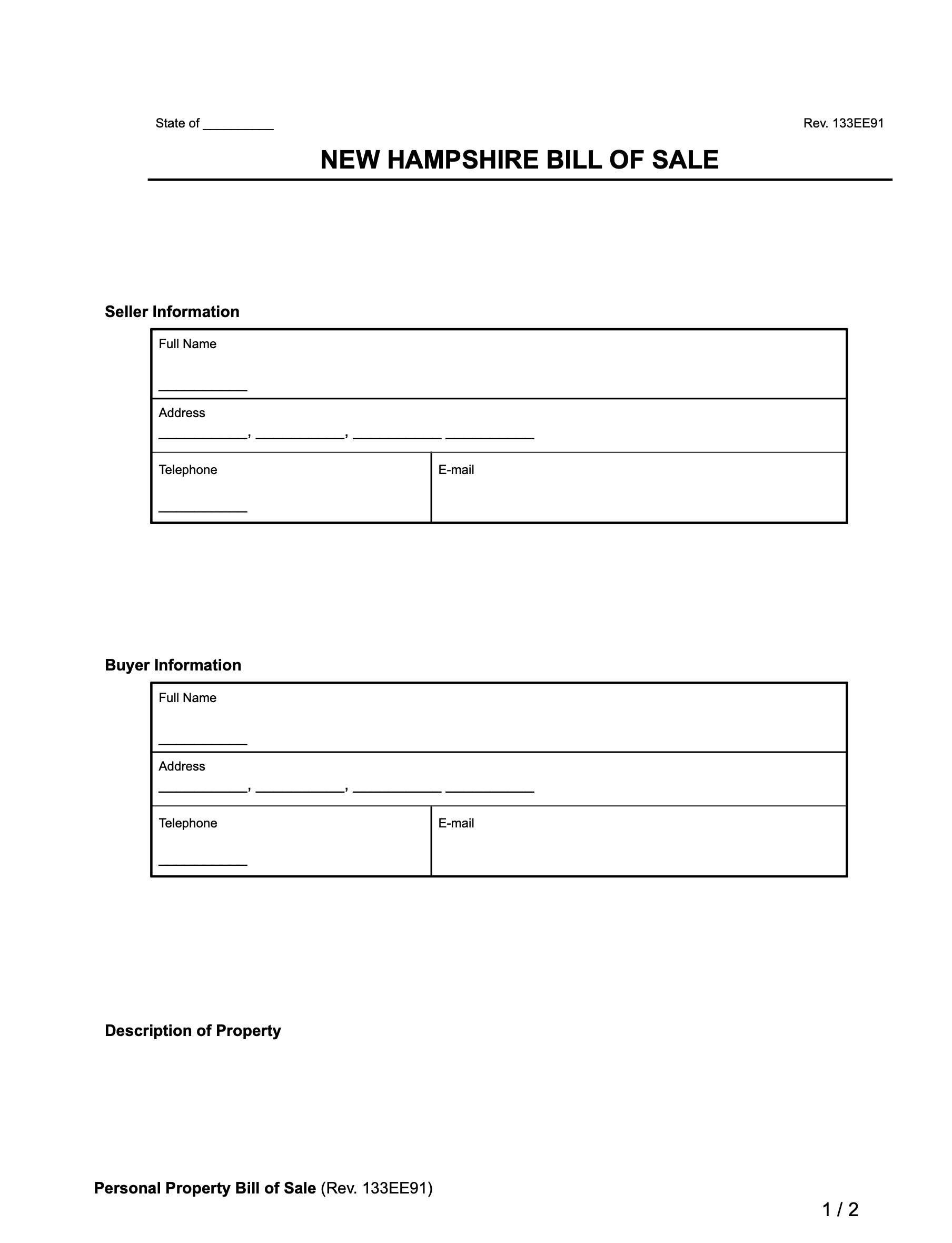 Free New Hampshire Bill Of Sale Forms PDF U0026 Word