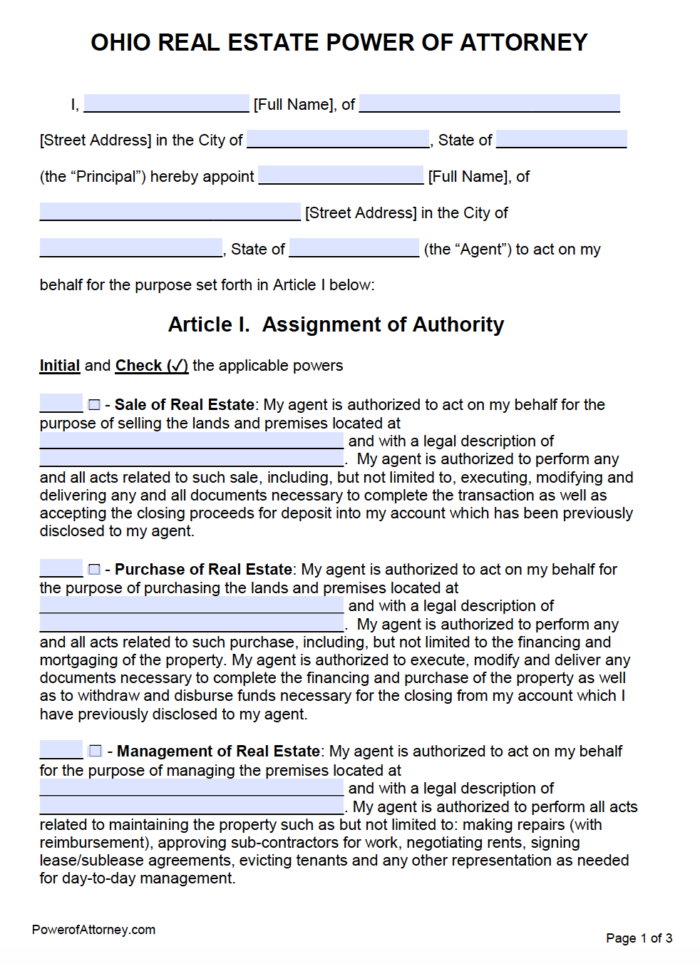 Free Ohio Power Of Attorney Forms PDF Templates