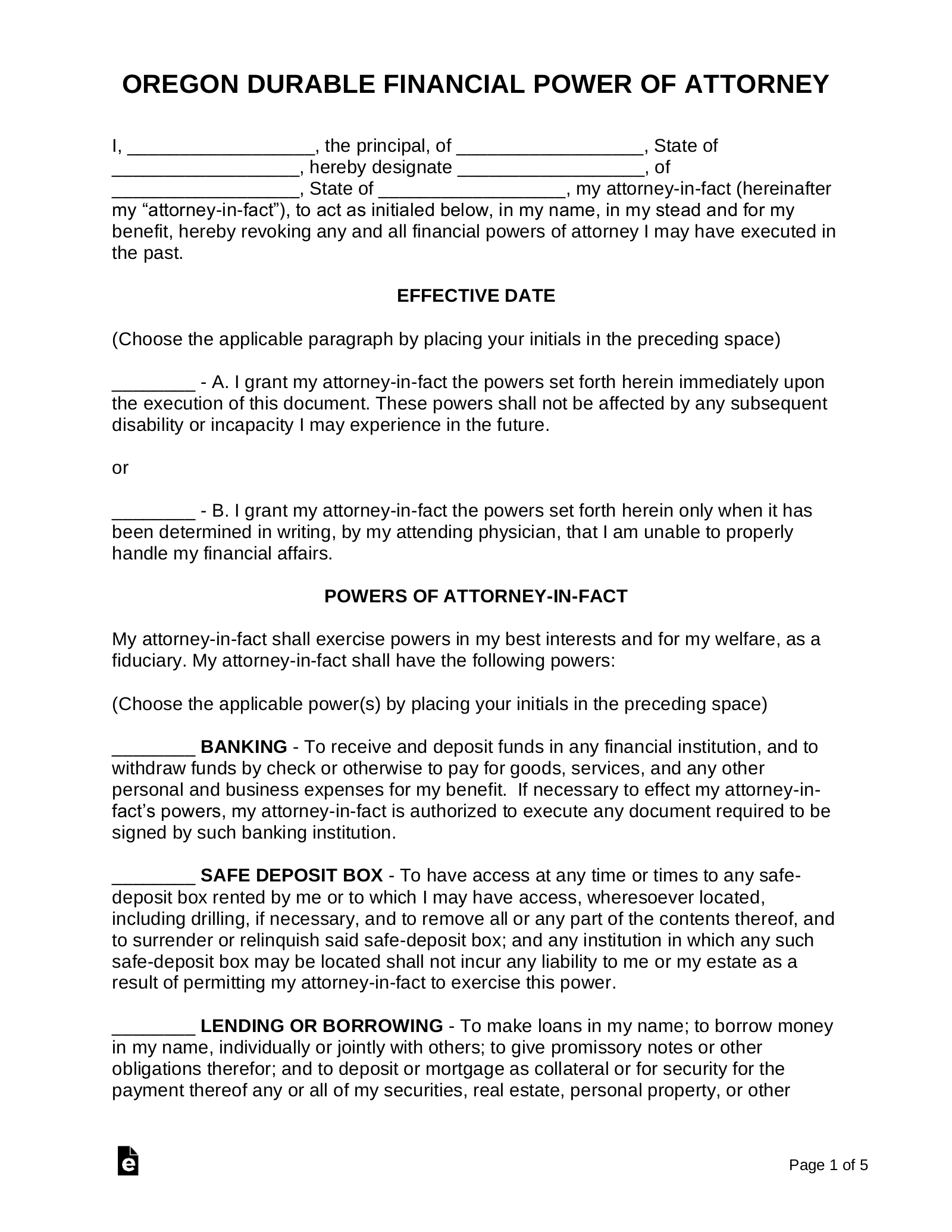 Free Oregon Power Of Attorney Forms 10 Types PDF Word EForms