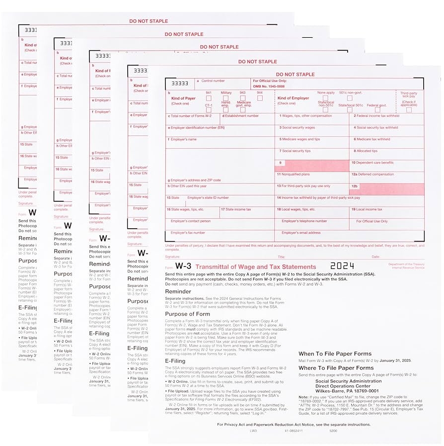 Free Printable 2024 W 3 Transmittal Forms Pack Of 10 IRS Approved Laser Forms For W 2 Submission Irs Forms 2024