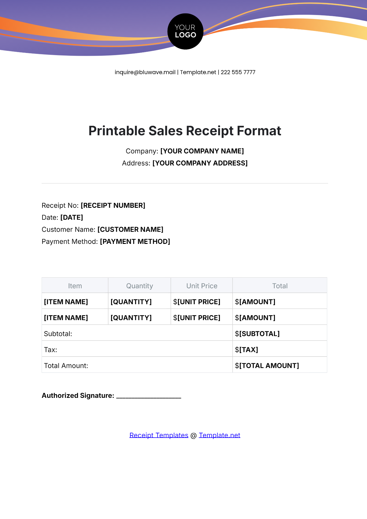 Free Printable Sales Receipt Format Template To Edit Online