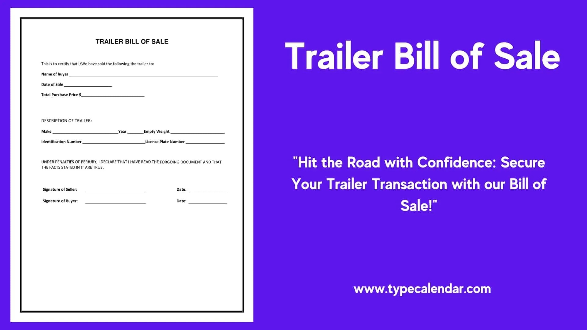 Free Printable Trailer Bill Of Sale Templates Word Excel PDF 