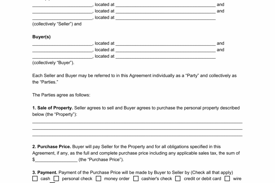 Free Purchase And Sale Agreement Templates PDF U0026 Word