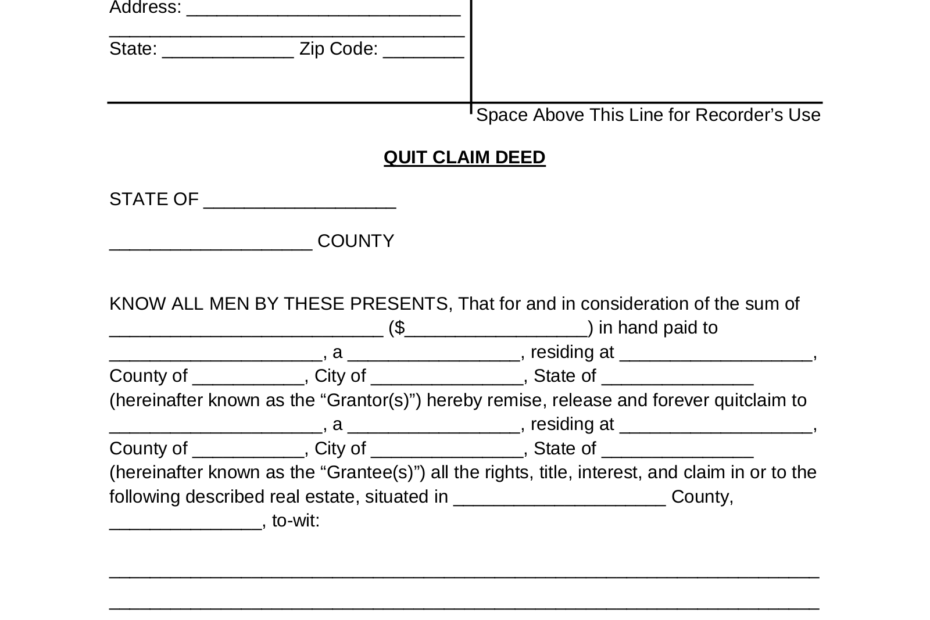 Free Quit Claim Deed Form PDF Word EForms