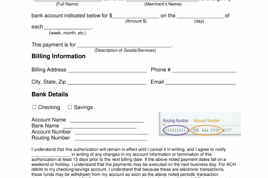 Free Recurring ACH Payment Authorization Form PDF Word EForms