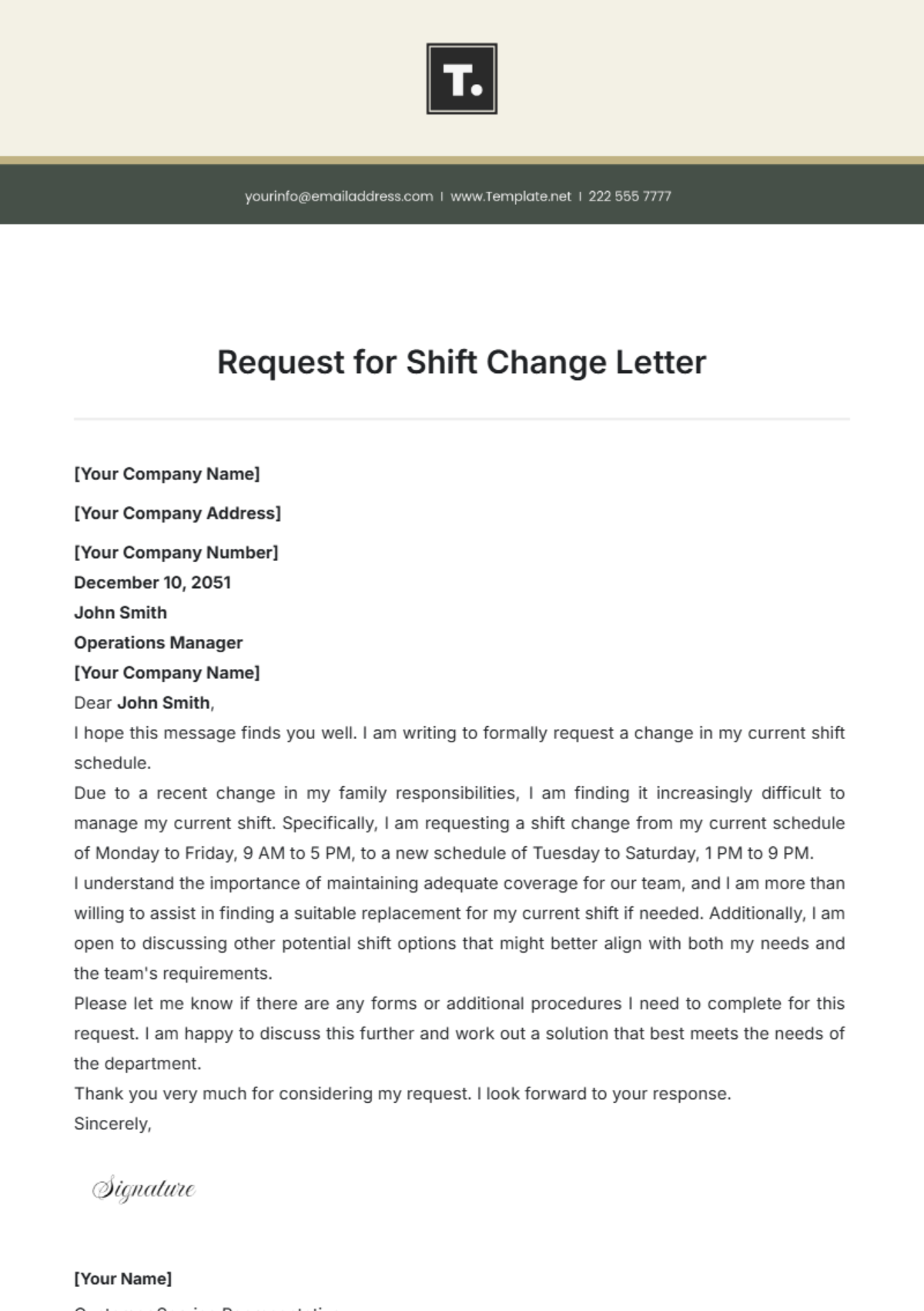 Free Request For Shift Change Letter Template To Edit Online