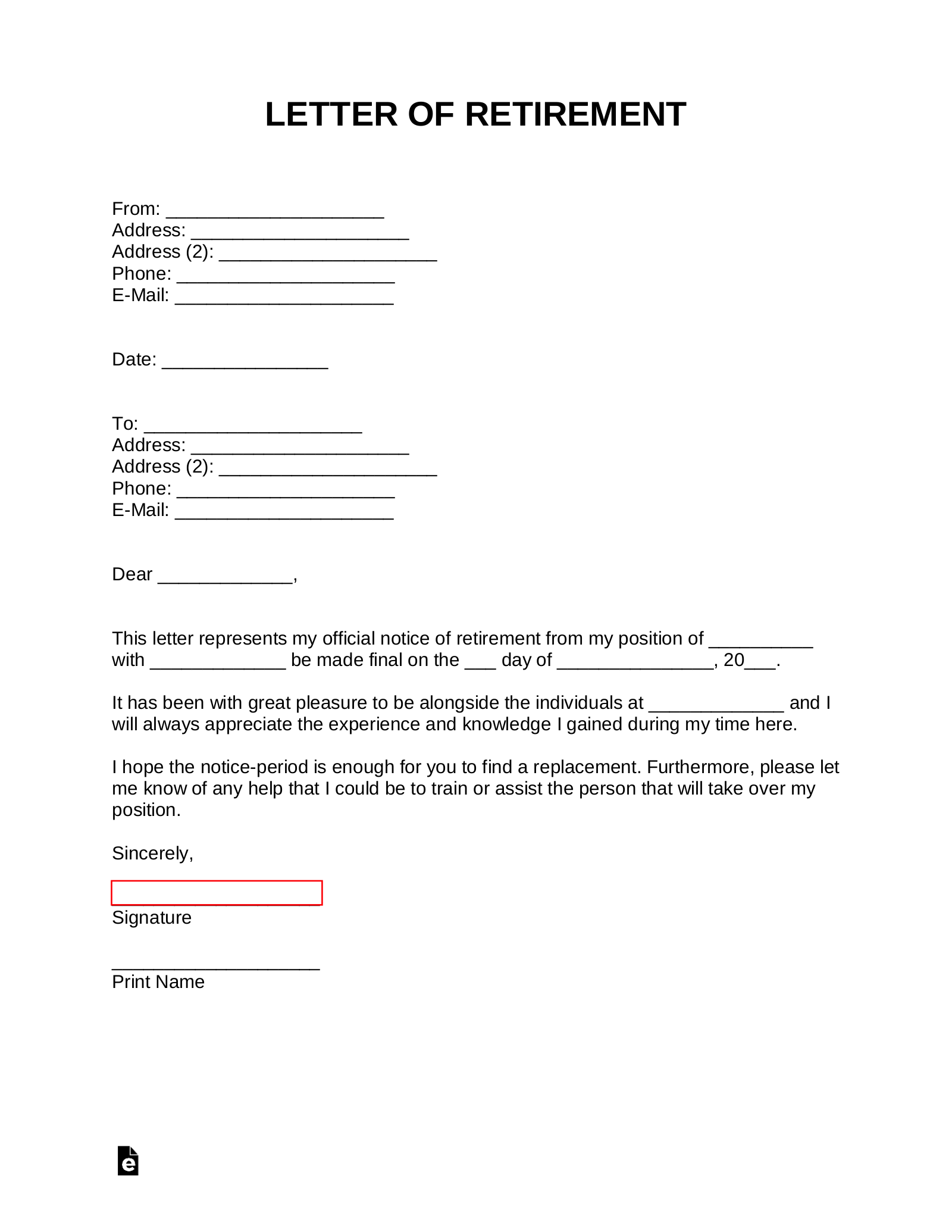 Free Retirement Letter Template With Samples PDF Word EForms