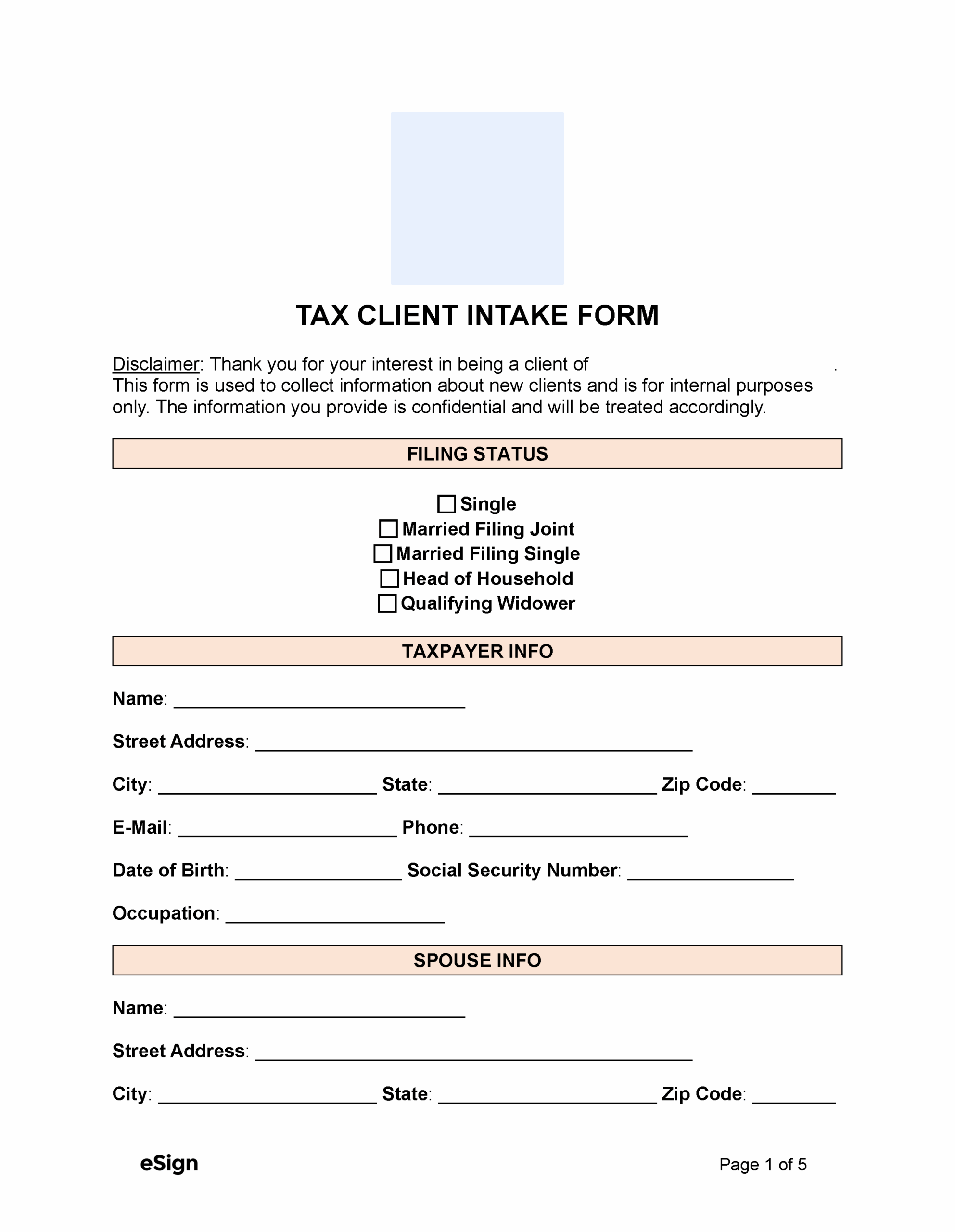 Free Tax Client Intake Form PDF Word Free Tax Client Intake Form PDF Word