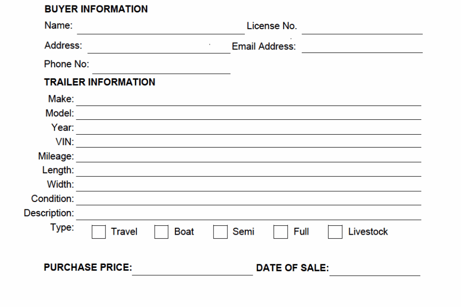 Free Trailer Bill Of Sale Form PDF