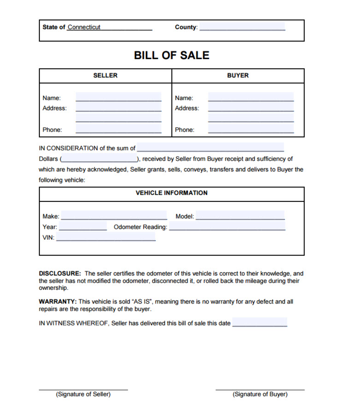Get Connecticut Auto Bill Of Sale Form UsedAutoBillofSale